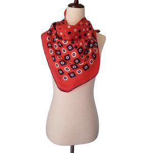 Vintage Women's Silk Scarf Conelia James Red Blue Geometric Rolled Edges Fashion